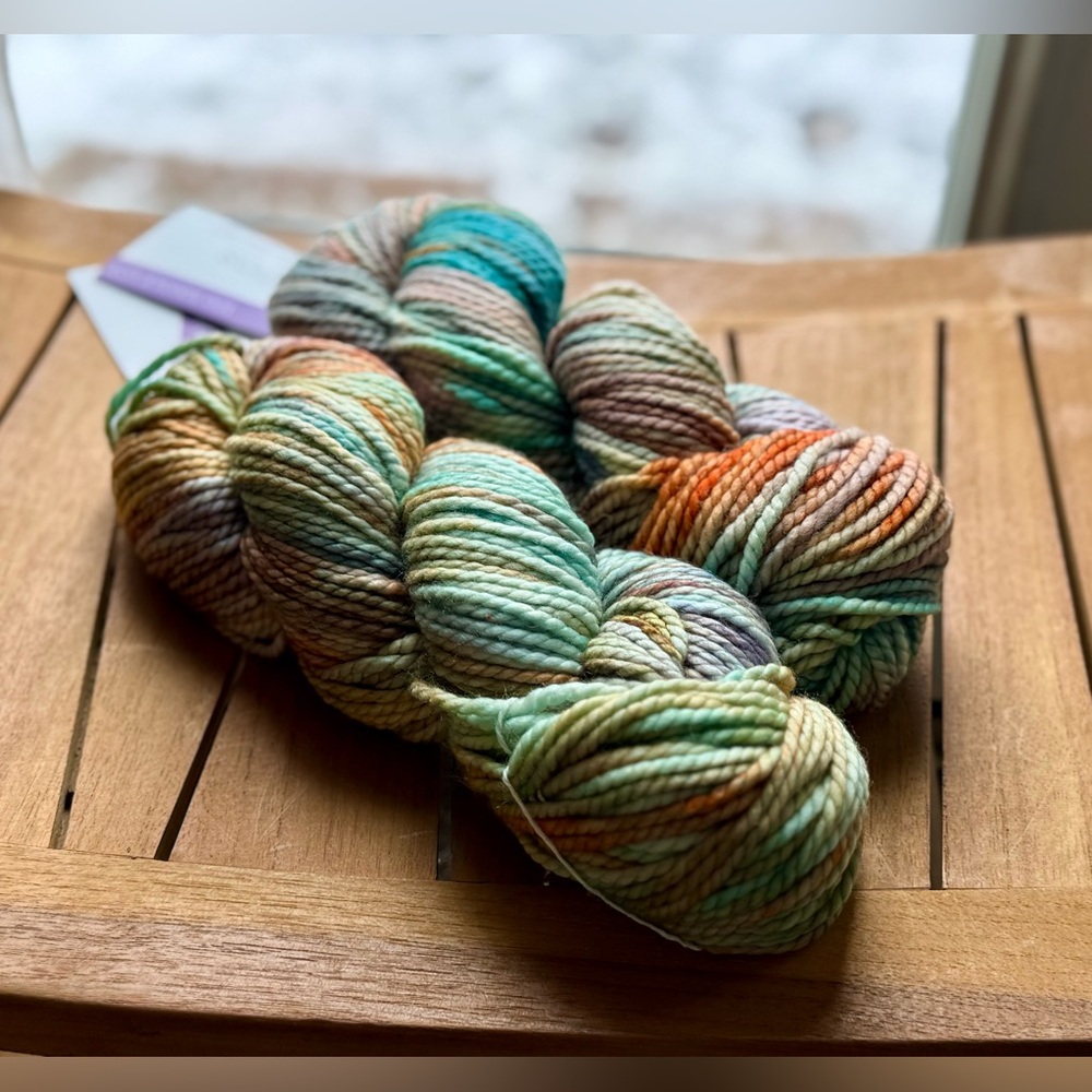 Hand-Dyed Multicolor Wool Yarn - Pastel Aqua, Peach & Lavender - Picture 15 of 17